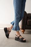 Kadın Lasley Dolgu Topuklu Sandalet - siyah-deri