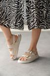 Kadın Dropy Taşlı Tokalı Sandalet - Ten Deri