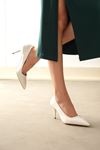 Kadın Bady İnce Topuklu Stiletto Ayakkabı - Beyaz-Rugan